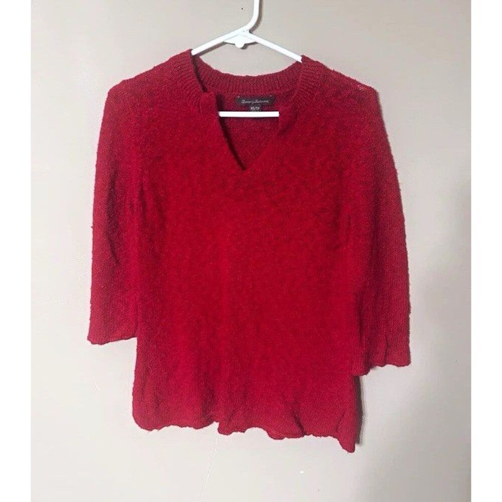 Tommy Bahama Women's Red V-Neck Textured Knit Wool Pullover Sweater XS